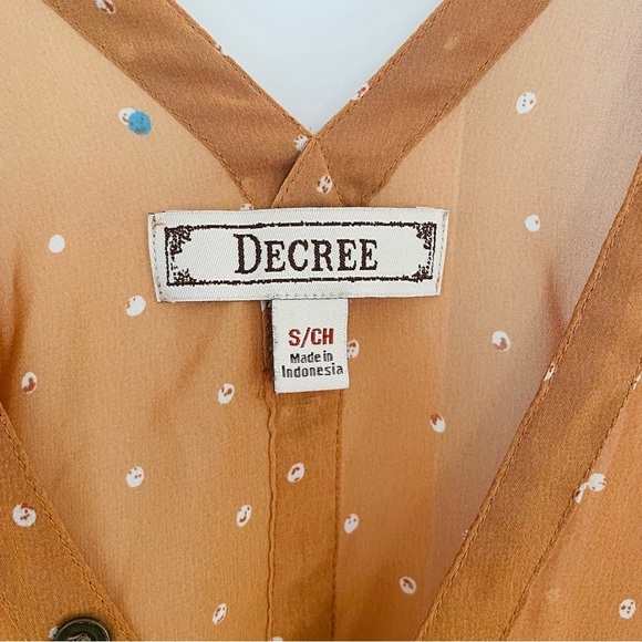 Decree Sheer V-Neck Blouse Orange White Polka Dots Size S - Picture 9 of 12